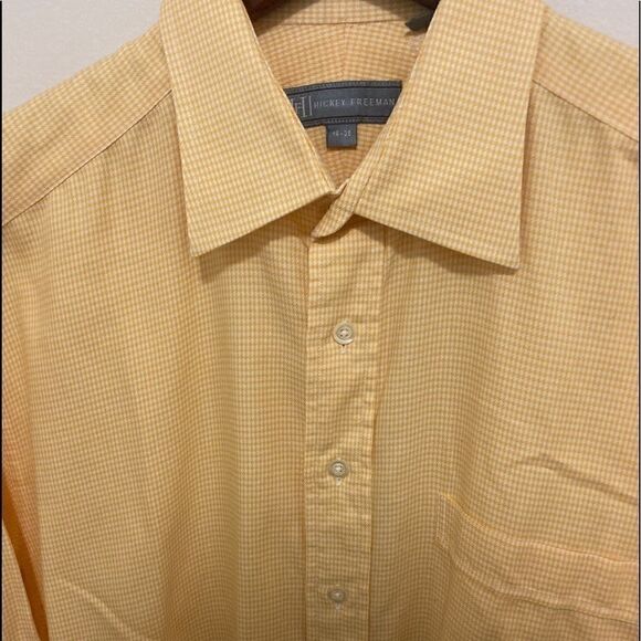 Hickey Freeman NWOT Cotton Long Sleeve Shirt in Yellow Micro Check. - Picture 1 of 4